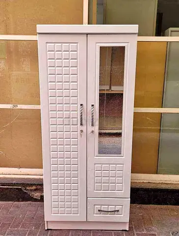 White Two-Door Wardrobe with Mirror and Drawer - brand new