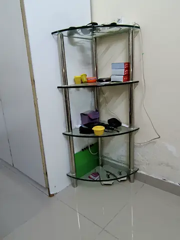 Glass and Stainless Steel Corner Shelf Unit - 3 Tiers