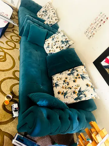 Teal Velvet 3-Seater Chesterfield Sofa with Cushions