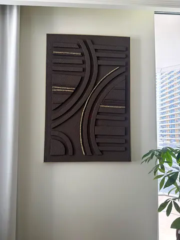Modern Geometric Wall Art Panel (Brown, Textured Foam/Canvas) - Ready to Hang