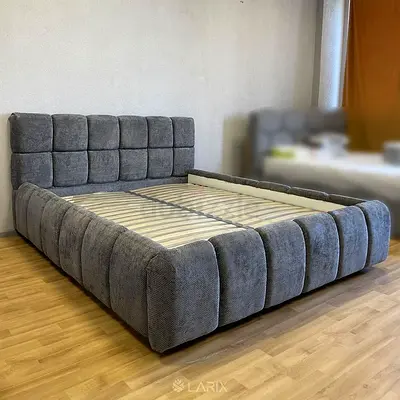 Gray Upholstered King Bed Frame with Padded Headboard