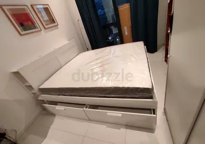IKEA brimnes king size 180×200cm bed frame with headboard+ 4 big storage drawers with IKEA mattress