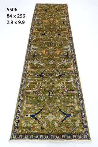 84 x 296 cm Afghan wool Handwoven Green Runner Rug carpet bidjar design veg colors dye