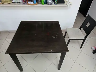 Used dark wood dining table - 1.2m square, 4 seater