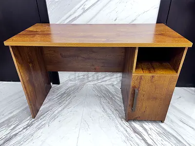 Compact Wooden Office Desk with Storage Cabinet and Shelf and chair