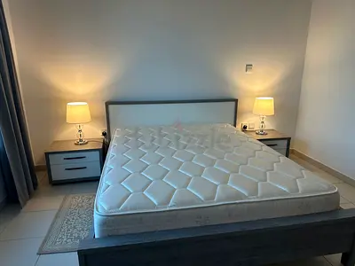 Grey Wooden Double Bed with Nightstands  and lights
