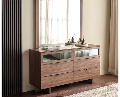 Walnut 6-Drawer Dresser with Mirror - Good Condition