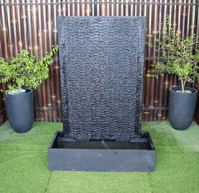 Freestanding Outdoor Water Wall Fountain - Black Stone Finish