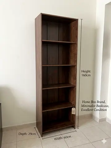 Home Box Minimalist 5 Shelf Bookcase - Walnut, 160cm H