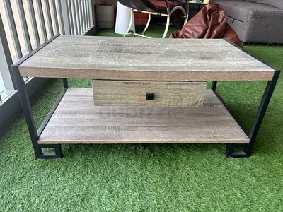 Wood  Metal Industrial Coffee Table with Lower Shelf