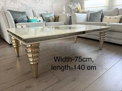 Stunning white  Coffee Table with Decorative Silver Legs and carving in the centre - 140x75cm