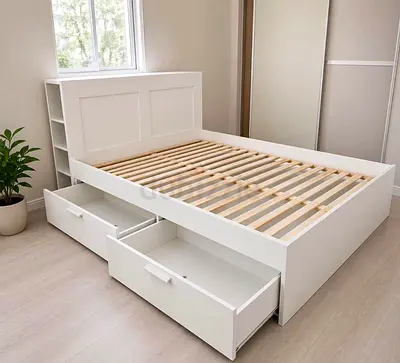 IKEA brimness queen size bed with 4 storage drawers underneath and with IKEA mattress