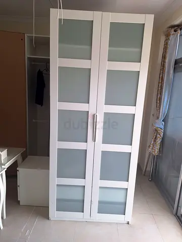 White Sliding Door Wardrobe / Armoire with Frosted Panels
