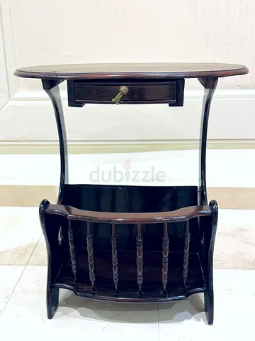 Solid Wood Round Side Table with Small Drawer - Dark Finish