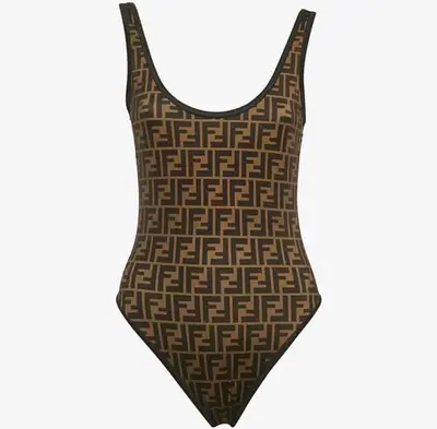Authentic Fendi Brown Zucca Monogram Technical Reversible Swimsuit M