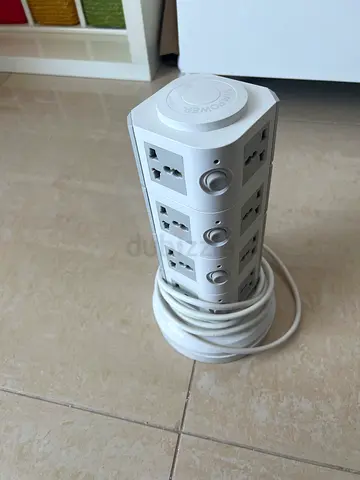 Vertical Power Strip Tower with Multiple Universal Sockets and USB Ports