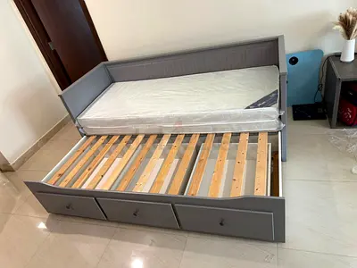 Ikea Grey Wooden Daybed with Trundle and Storage Drawers