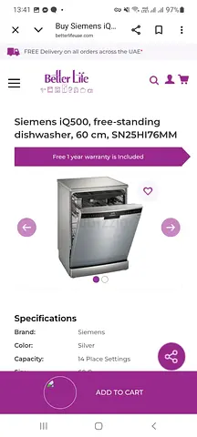 Siemens iQ500 freestanding dishwasher 60 cm (SN25HI76MM) - Silver