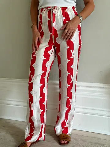AUTHENTIC LOUIS VUITTON RED MONOGRAM SILK TWILL TROUSERS ( SIZE 38/10)