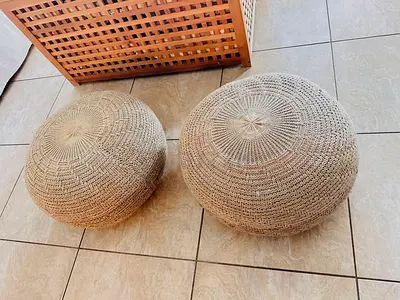 Pair of Handwoven Jute Poufs / Floor Cushions