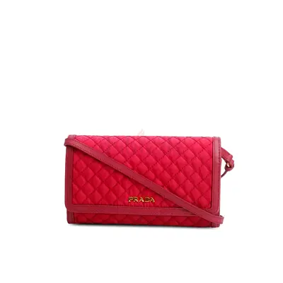 Authentic Pink Tessuto Nylon Quilted Crossbody Wallet on Strap w/ Box  Authenticity Card