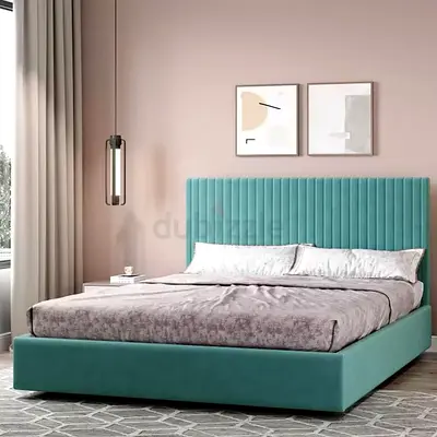 Upholstered Velvet Platform Bed with Tall Channel-Tufted Headboard - Queen/King