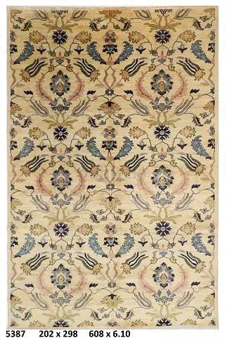 3*2m Afghan wool Hand-knotted Beige Floral Area Rug — Large 202 x 298 cm