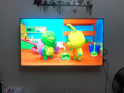 55” Smart LED TV for sale – wall-mounted, excellent condition, includes mouse, latest smart features