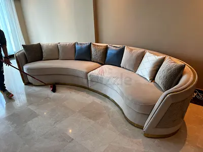 Curved Luxury 6-Seater Sofa in Beige with Cushions
