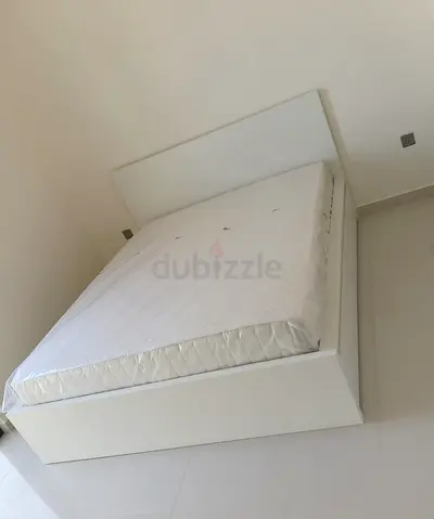 IKEA Malam queen bed frame with 2 storage drawers underneath and with IKEA mattress 160×200cm