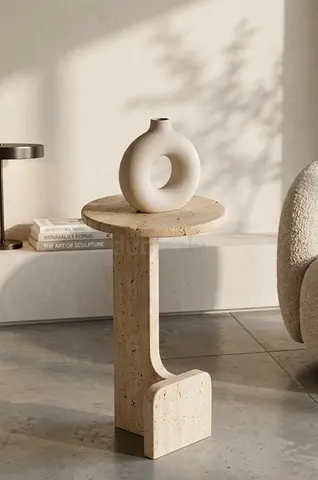 Natural Travertine Marble Side Table – Modern Design