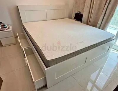 IKEA brimness queen size bed with 4 storage drawers underneath and with IKEA mattress is availab