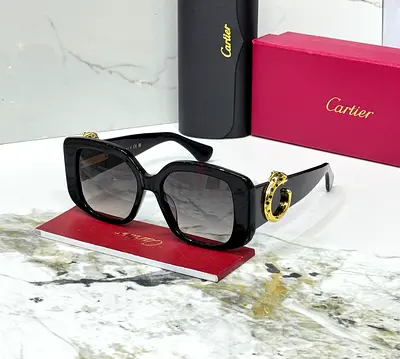 Cartier Black Square Sunglasses with Gold C Accent