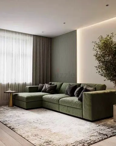 Large Green L-Shaped Modular Sofa - Comfortable 4-Seater