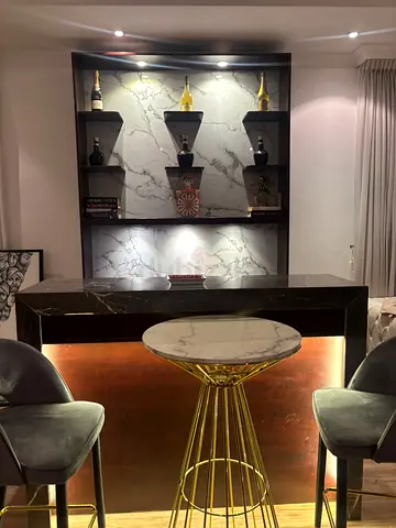 Marble Top Bar Table with Backlit Display Shelves (Set)