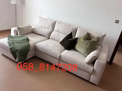 Ikea Eskelstuna Sofa Bed Light Beige L-Shaped Fabric Sofa with Cushions - Good Condition