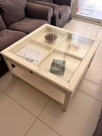 IKEA White Glass-Top Coffee Table with Storage Shelf
