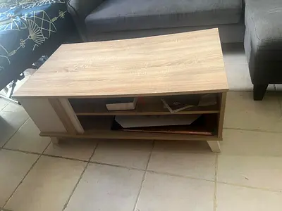 Wooden Coffee Table with open Storage Shelves - Light Oak