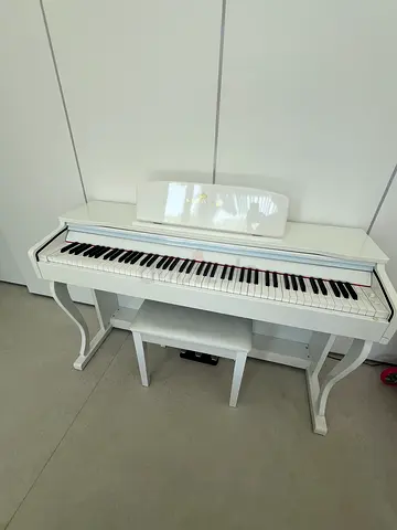White Digital Piano with Matching Bench - Good Condition