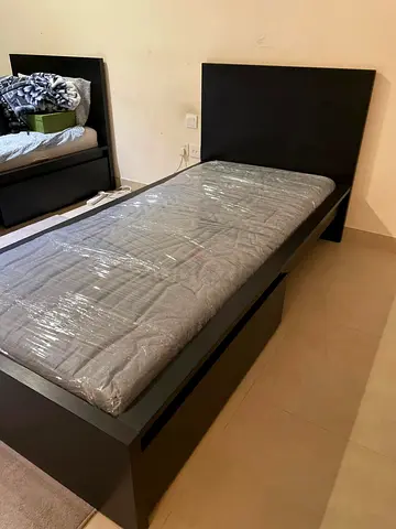 Ikea Single Bed Frame with Mattress and Underbed Storage - Dark Wood