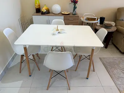White Scandinavian Dining Table with 4 Matching Chairs - Good Condition