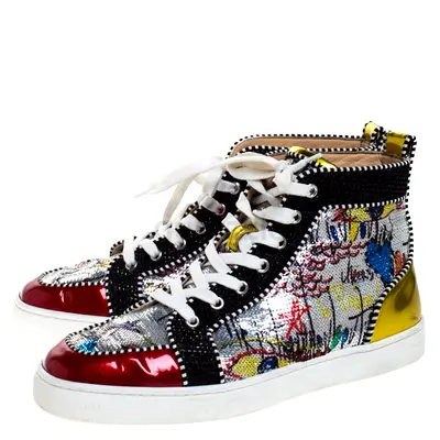 High-top Designer Sneakers with Colorful Graffiti Pattern - Size 42
