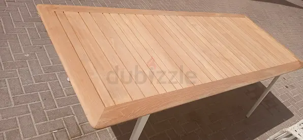 Solid Wood Outdoor Dining Table — Light Teak Finish, Seats 8