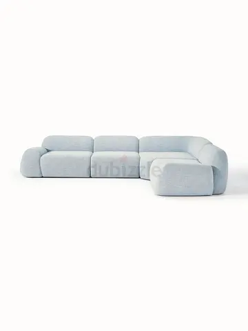 Light Blue Modular Sectional Sofa - 5-Seater Curved Corner Unit