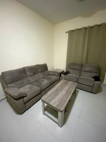 Recliner grey fabric sofa set with coffee table