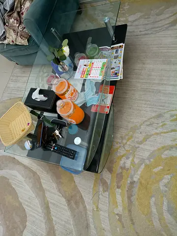 Glass Coffee Table with Black Base - Good Condition