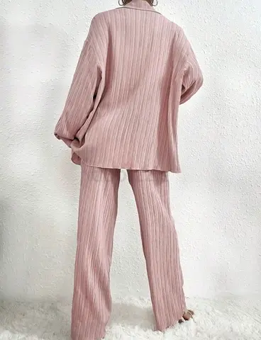 Light Pink Ribbed Two-Piece Lounge Set (Top + Pants) - Size medium - brand new