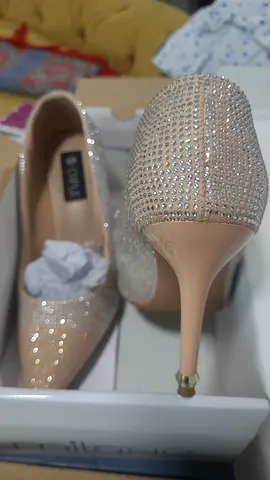 Beige rhinestone high heel pumps - size not marked (pair)