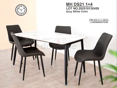 Modern Marble-Top Dining Table with 4 Chairs New For Sale