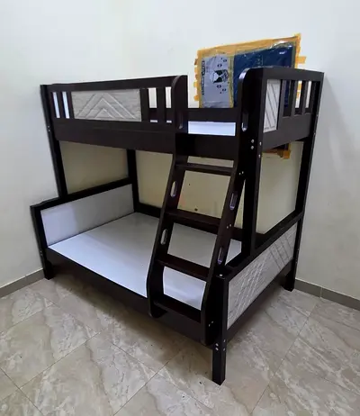 Solid Wood Dark Brown Bunk Bed with Ladder – Twin over Twin
